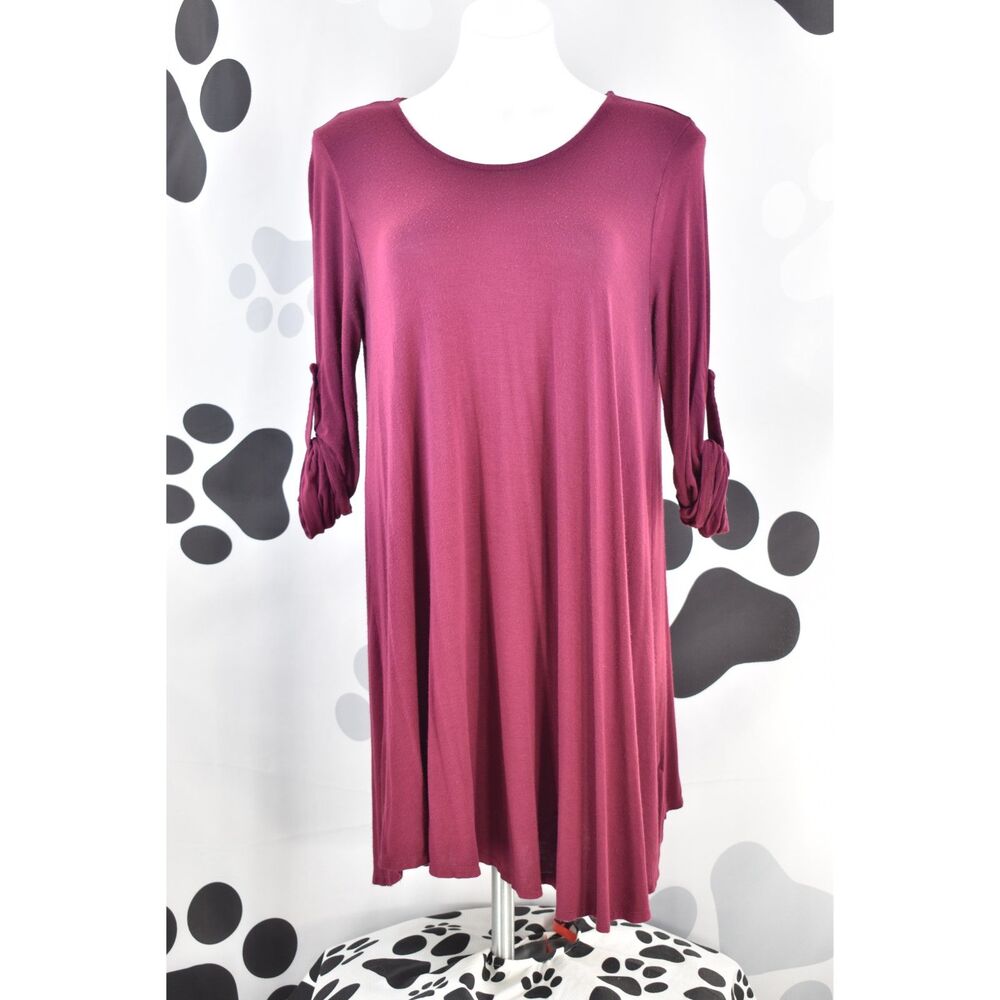 Altar'd State Long Roll Tab Sleeves Trapeze Swing Mini Dress Burgundy Large